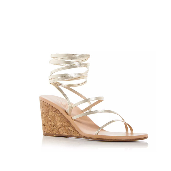 Ancient Greek Sandals Lithi Ankle Tie Wedge Sandals Platinum Size 40EU